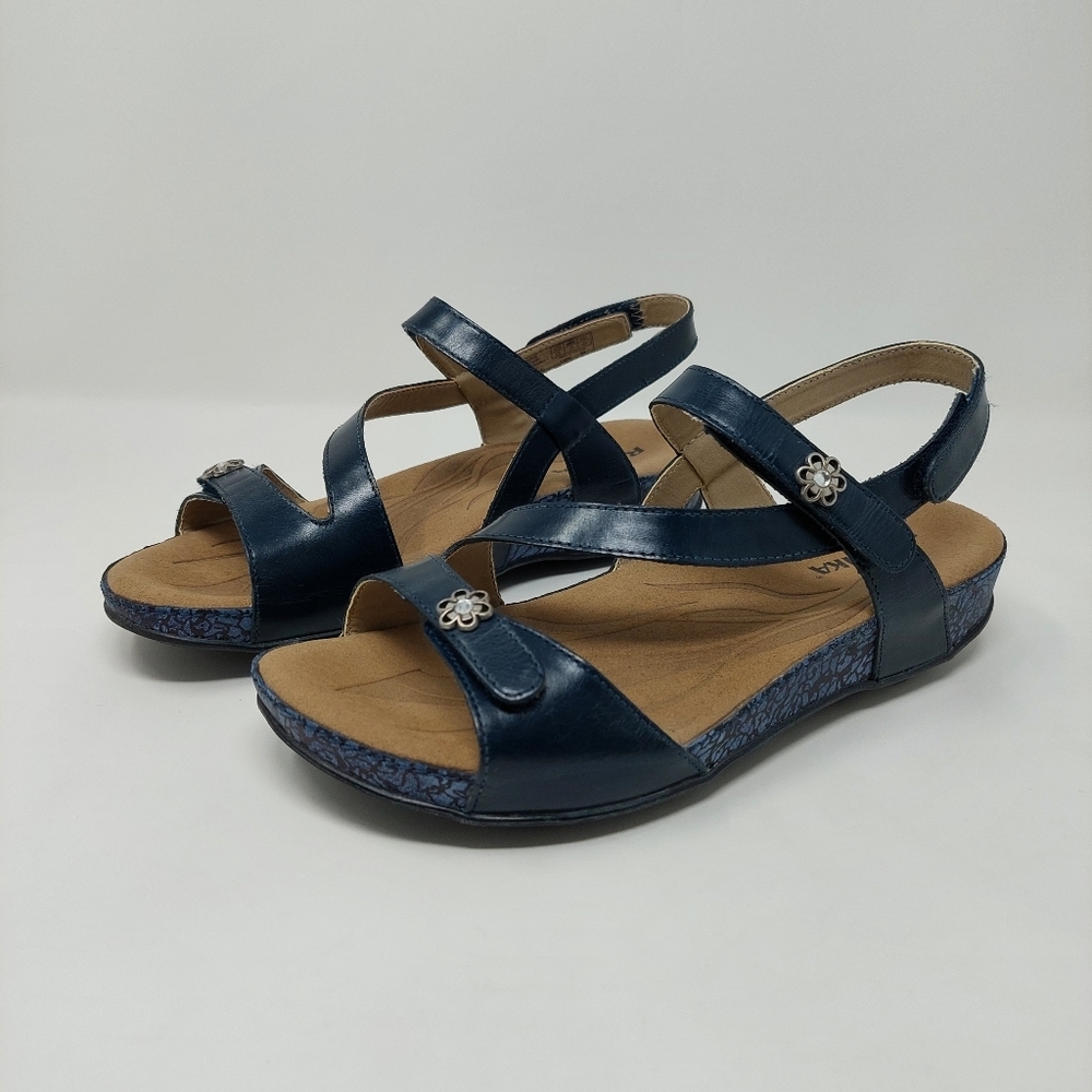 Romika Fidschi 54 Blue Leather Strappy Wedge Sandals, 38/7.5